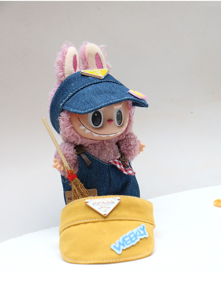 17cm Labubu Doll Clothes Sun Hat First and Second Generation Accessories 10cm Doll Clothes Accessories Doll Clothes Apron Hat