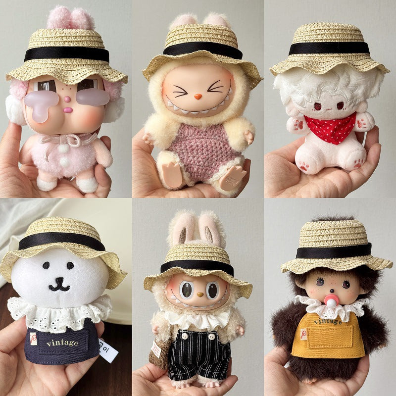 (Only-clothes)17cm rag hat self-deprecating bear straw hat wholesale 10cm cotton doll change hat straw hat