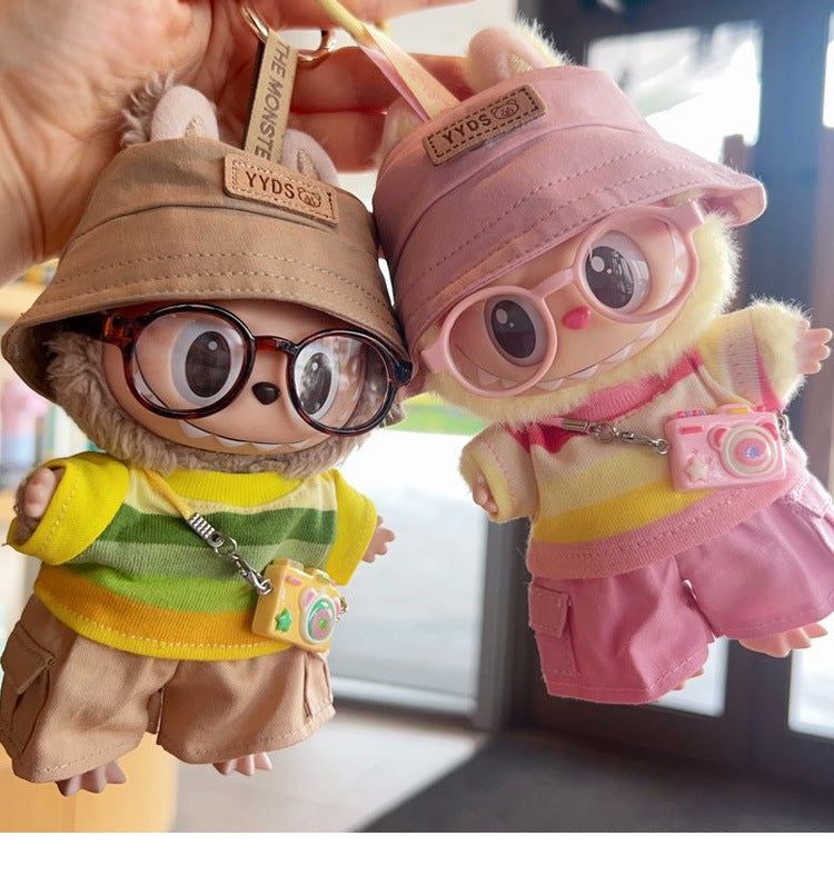 (only-clothes) First, Second, and Third Generation Labubu Summer T-Shirt Dress-Up Fisherman Hat Clothes Hot-Selling Standing Dress-Up Pendant Accessories