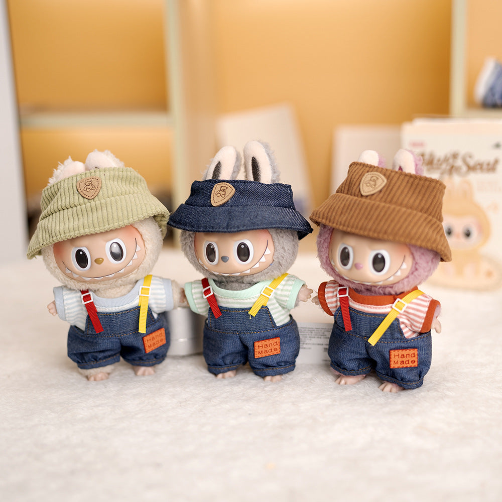 Labubu Plush Doll Clothes T-Shirt with Denim Overalls Labubu Plush Toy Doll Accessories Clothes