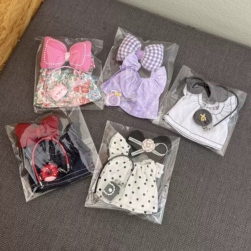 (only-clothes) Only Clothes] 17cm First and Second Generation Labubu Doll Clothes Pendant Labubu Dress Bag Set Bowknot New Style