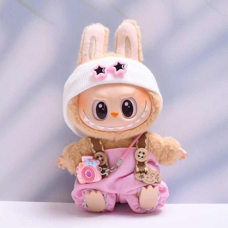 (only-clothes) First and Second Generation Labubu Pendant Luck Overalls Hat Set Labubu Dress-Up Doll Clothes