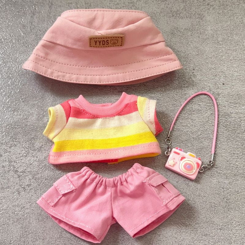 (only-clothes) First, Second, and Third Generation Labubu Summer T-Shirt Dress-Up Fisherman Hat Clothes Hot-Selling Standing Dress-Up Pendant Accessories