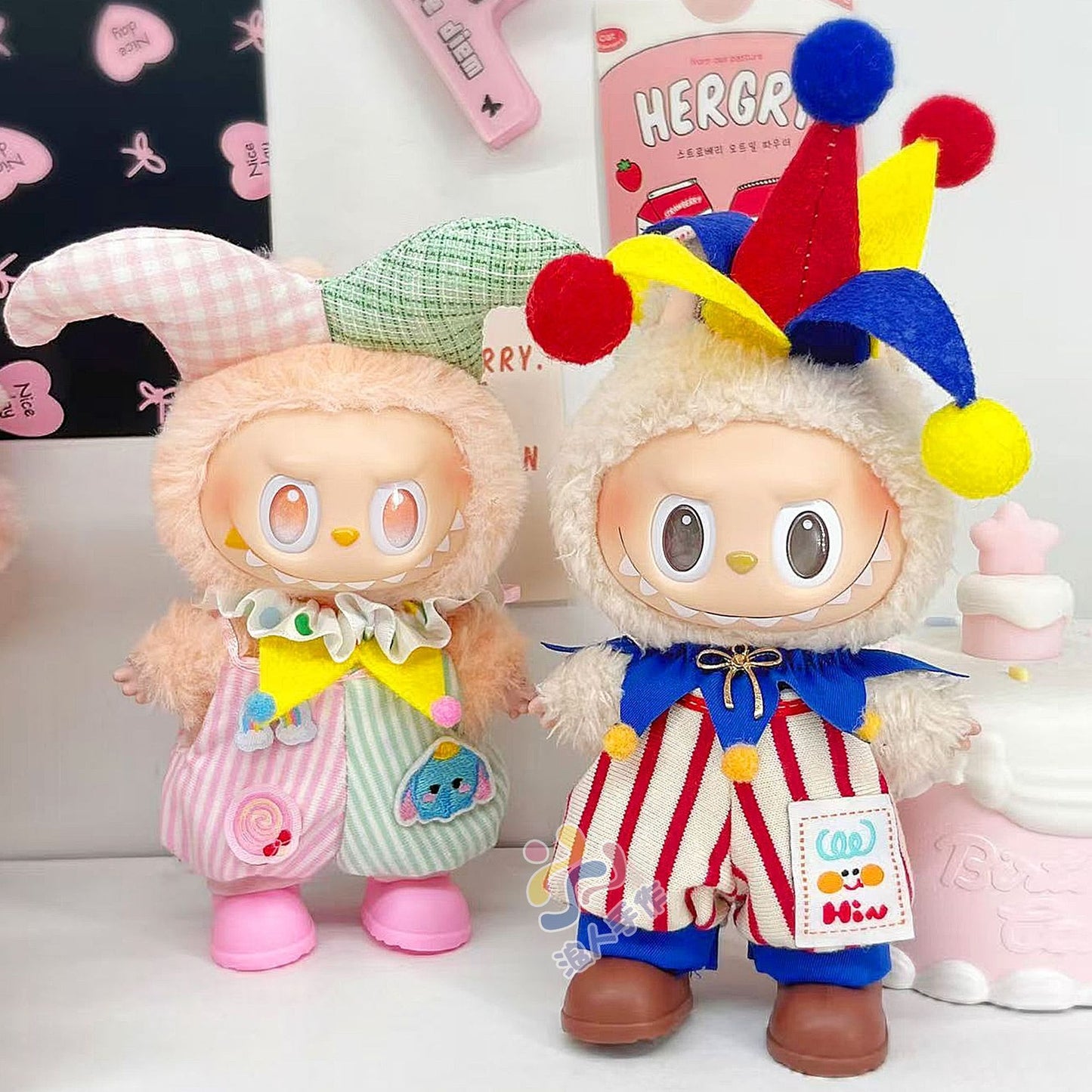 (Only-Clothes) Labubu Doll Clothes Automobiles Curtain Cloth Clothes Three Generations Wear Circus Clown Fashion Big Brand Cute Cartoon National Style