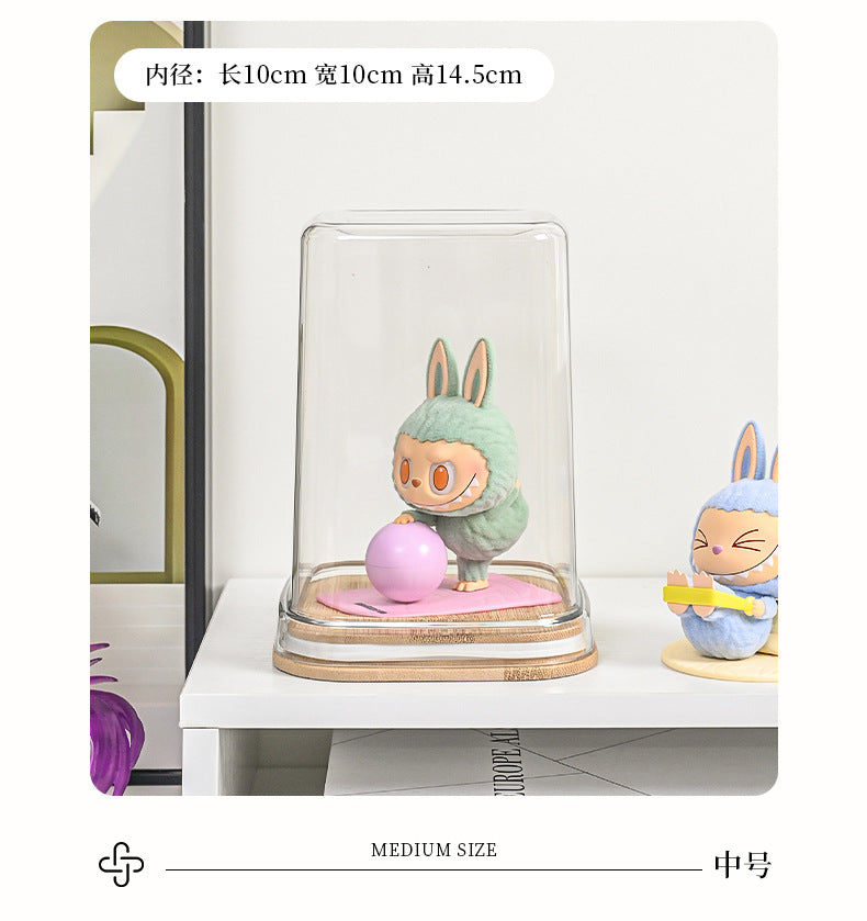 Transparent Labubu Display Box Dustproof Bamboo Wood High Transparency Trendy Toy Cute Bubble Mart Figurine Box Mini Storage Box