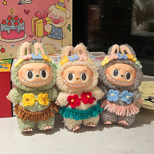 (Only-Clothes) Labubu Doll Clothes Grass Skirt Clothes Bikini Doll Super Cute Decoration Original Hair Band Cute Doll Accessories