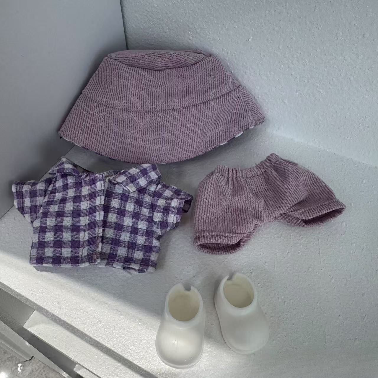 (only-clothes) Only Clothes 17cm Labubu Doll Clothes Second and Third Generation Vinyl Doll Clothes Plaid Shirt Set Hat Shoes