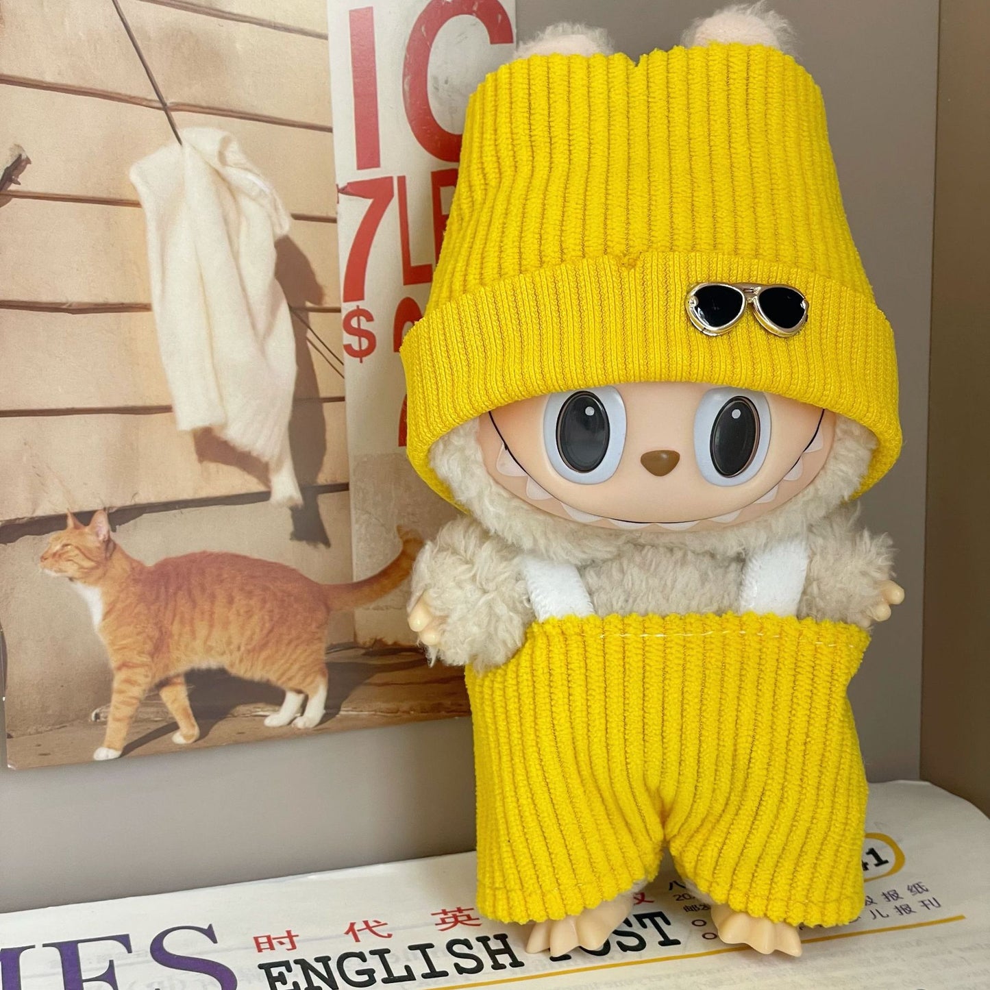 (only-clothes) Only Clothes Labubu Doll Clothes Cute Yellow Set Sweater Hat First and Second Generation Vinyl Doll Clothes