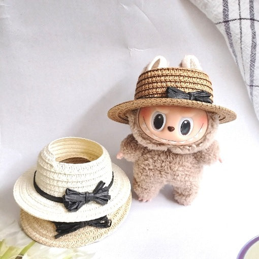 (only-clothes) Suitable for LABUBU Straw Hat LABUBU Headwear Ear-Hole Baby Hat Open-Top Sitting Party
