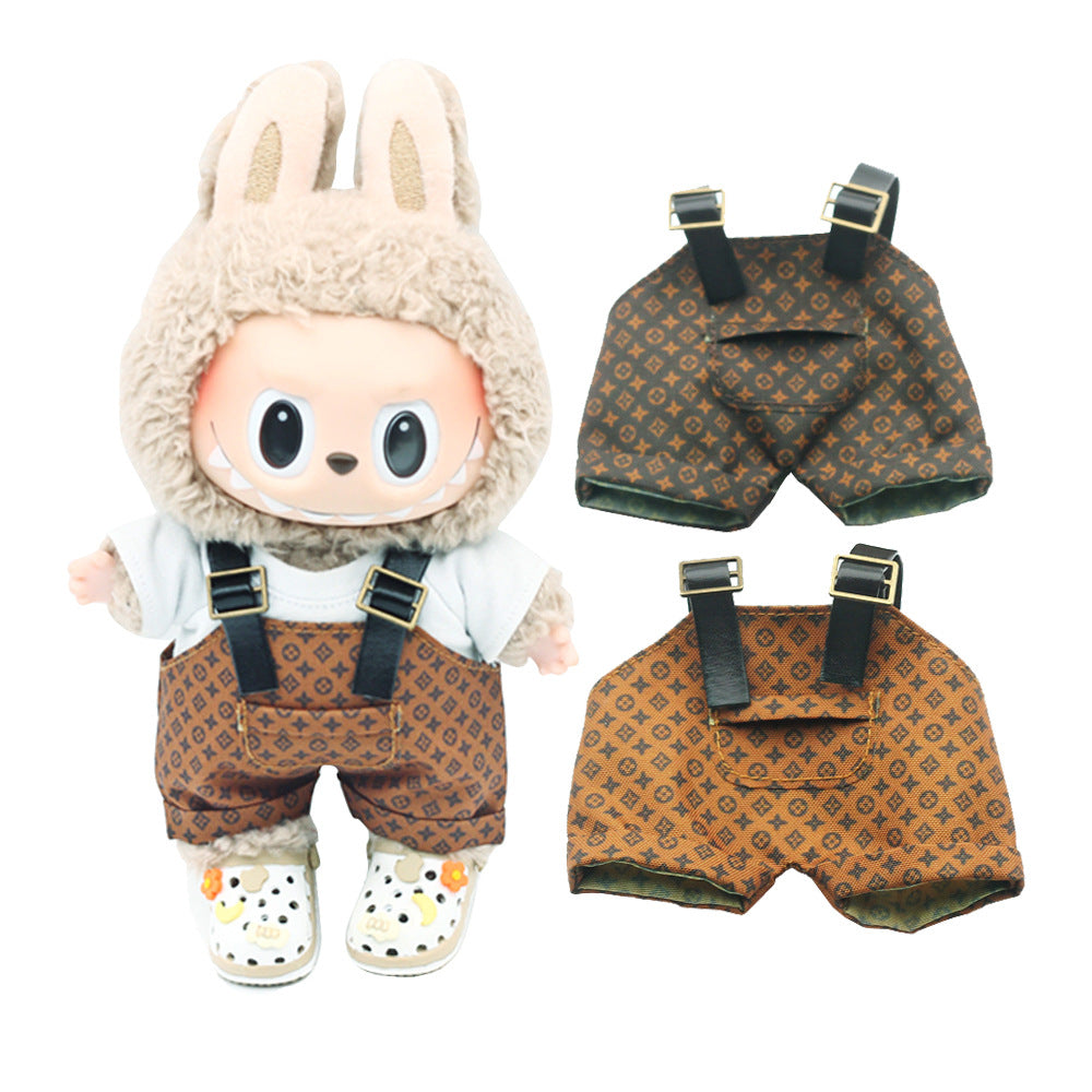 (only-clothes) Vinyl Macaron Labubu Overalls Bubble Mart 17cm Doll Clothes Overalls with Replacement Set