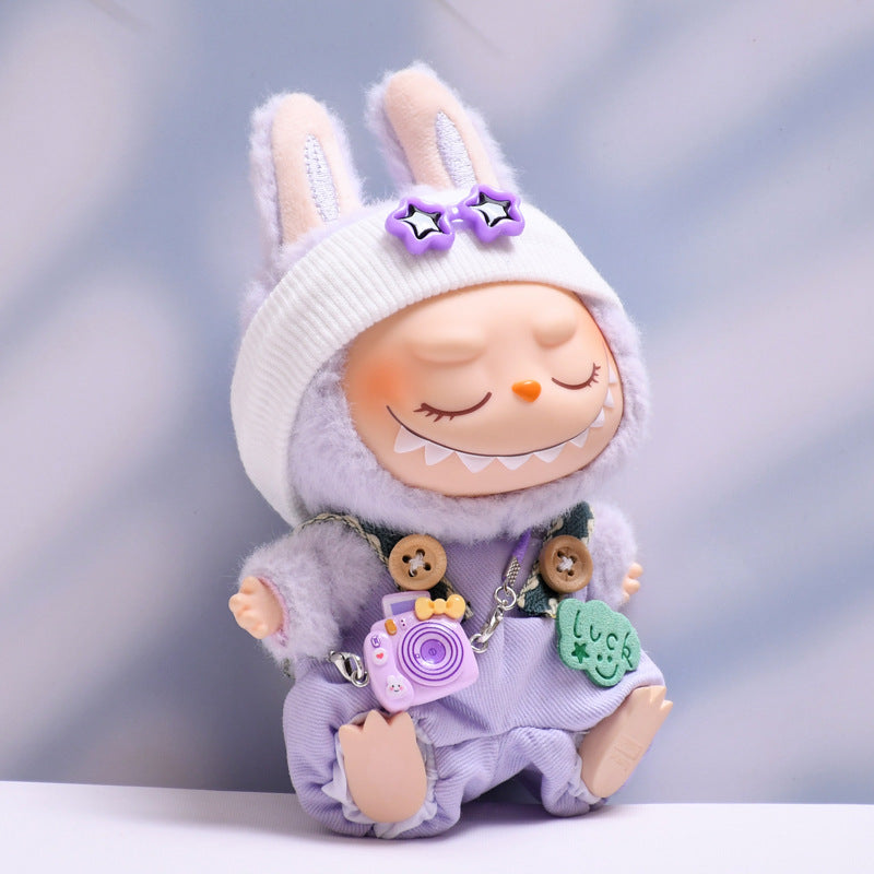 (only-clothes) First and Second Generation Labubu Pendant Luck Overalls Hat Set Labubu Dress-Up Doll Clothes