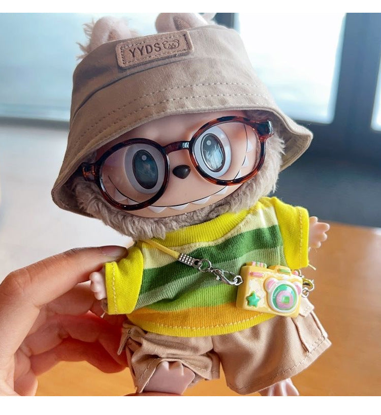 (only-clothes) First, Second, and Third Generation Labubu Summer T-Shirt Dress-Up Fisherman Hat Clothes Hot-Selling Standing Dress-Up Pendant Accessories