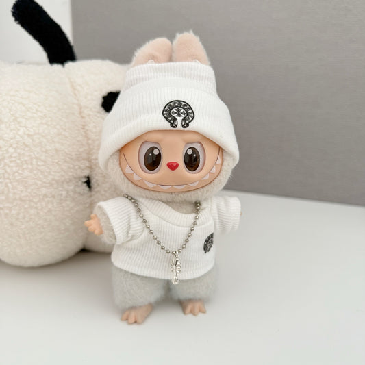 (only-clothes) New Labubu Plush Doll Trendy Brand Crow Heart Set Baby Clothes Replacement Ribbed Shirt Hot-Selling Big Brand Set Cute Baby Clothes
