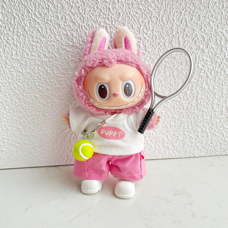 (Only-Clothes) Labubu Doll Clothes Sports Series Three Generations Clothes Suit Tennis Sportswear Cute Automobiles Curtain Soft Toy Accessories