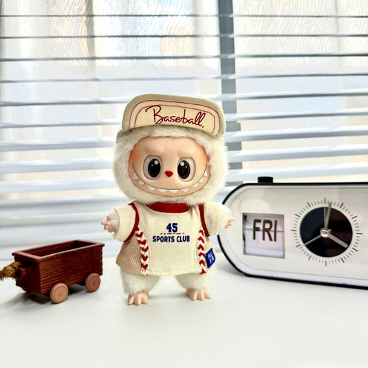 (only-clothes) Labubu Baseball Outfit Set for 15-17 cm Dolls, Baby Doll Clothes, Dress-Up Baseball Set, New Hat and Clothes