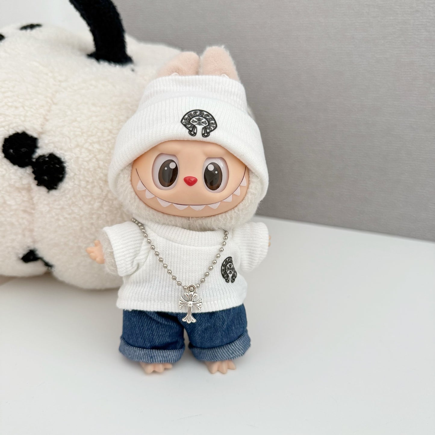 (only-clothes) New Labubu Plush Doll Trendy Brand Crow Heart Set Baby Clothes Replacement Ribbed Shirt Hot-Selling Big Brand Set Cute Baby Clothes