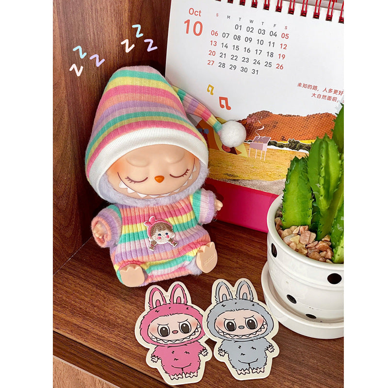 (only-clothes) LABUBU Sitting Party Baby Clothes Labubu Macaron 2nd Generation Vinyl Doll Autumn Jumpsuit Hat Set