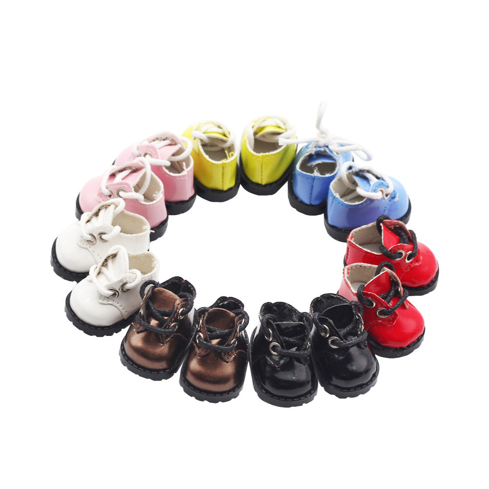 (only-clothes) Labubu 10cm Cotton Doll Shiny Leather Round Toe Lace-up Suit Shoes Finger Shoes 3.8*2.3cm