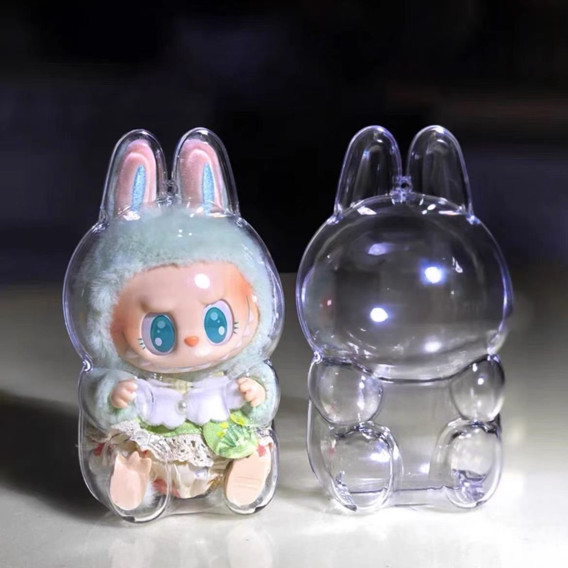 2nd Generation Labubu Sitting Party LABUBU Transparent Protective Case Doll Protective Cover Outfit Bubble Mart 