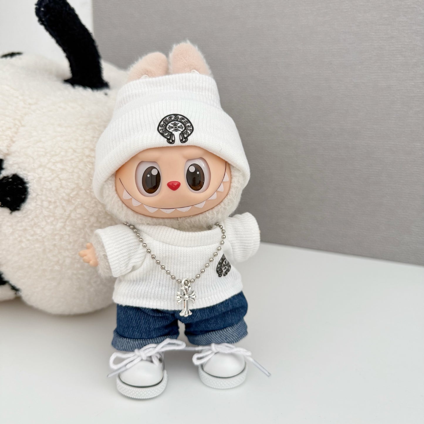 (only-clothes) New Labubu Plush Doll Trendy Brand Crow Heart Set Baby Clothes Replacement Ribbed Shirt Hot-Selling Big Brand Set Cute Baby Clothes