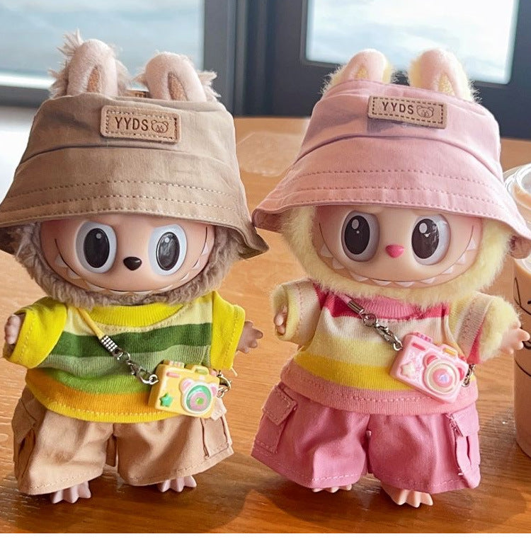 (only-clothes) First, Second, and Third Generation Labubu Summer T-Shirt Dress-Up Fisherman Hat Clothes Hot-Selling Standing Dress-Up Pendant Accessories