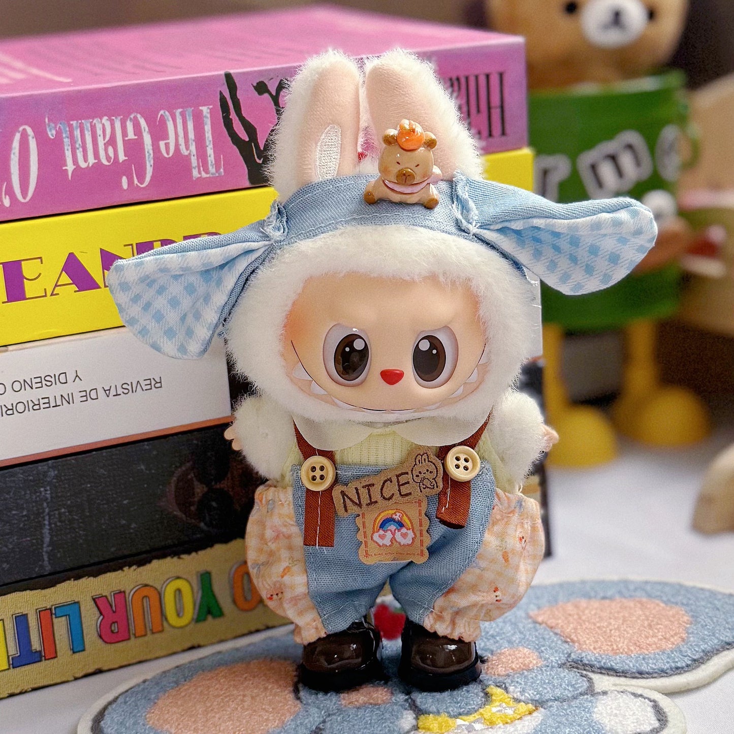 (only-clothes)15- 17cm Labubu Clothes Blind Box Sitting Party Labubu Doll Cowboy Hat Strap Only Clothes