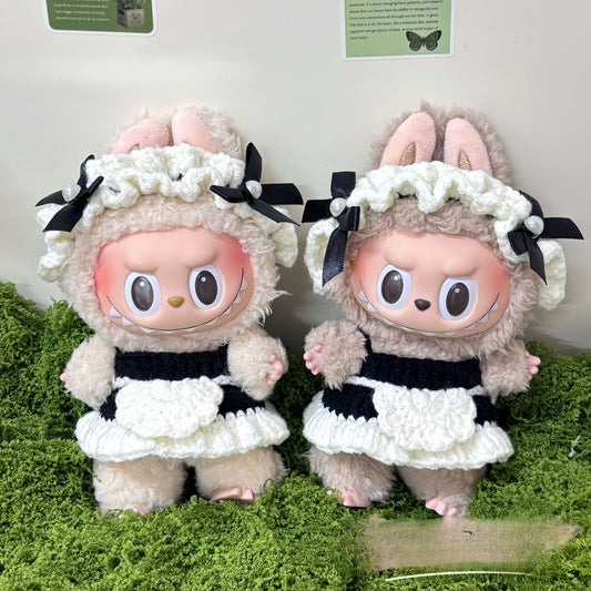 (only-clothes) New Crochet Bubble Mart Doll Clothes Labubu Pendant Maid Outfit Doll Accessories Factory Direct Sale