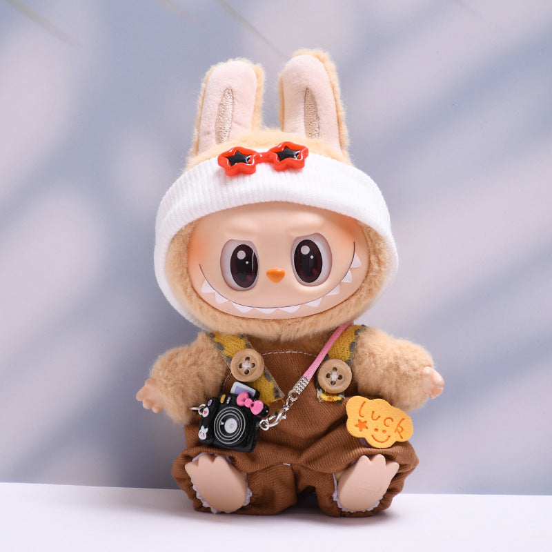 (only-clothes) First and Second Generation Labubu Pendant Luck Overalls Hat Set Labubu Dress-Up Doll Clothes