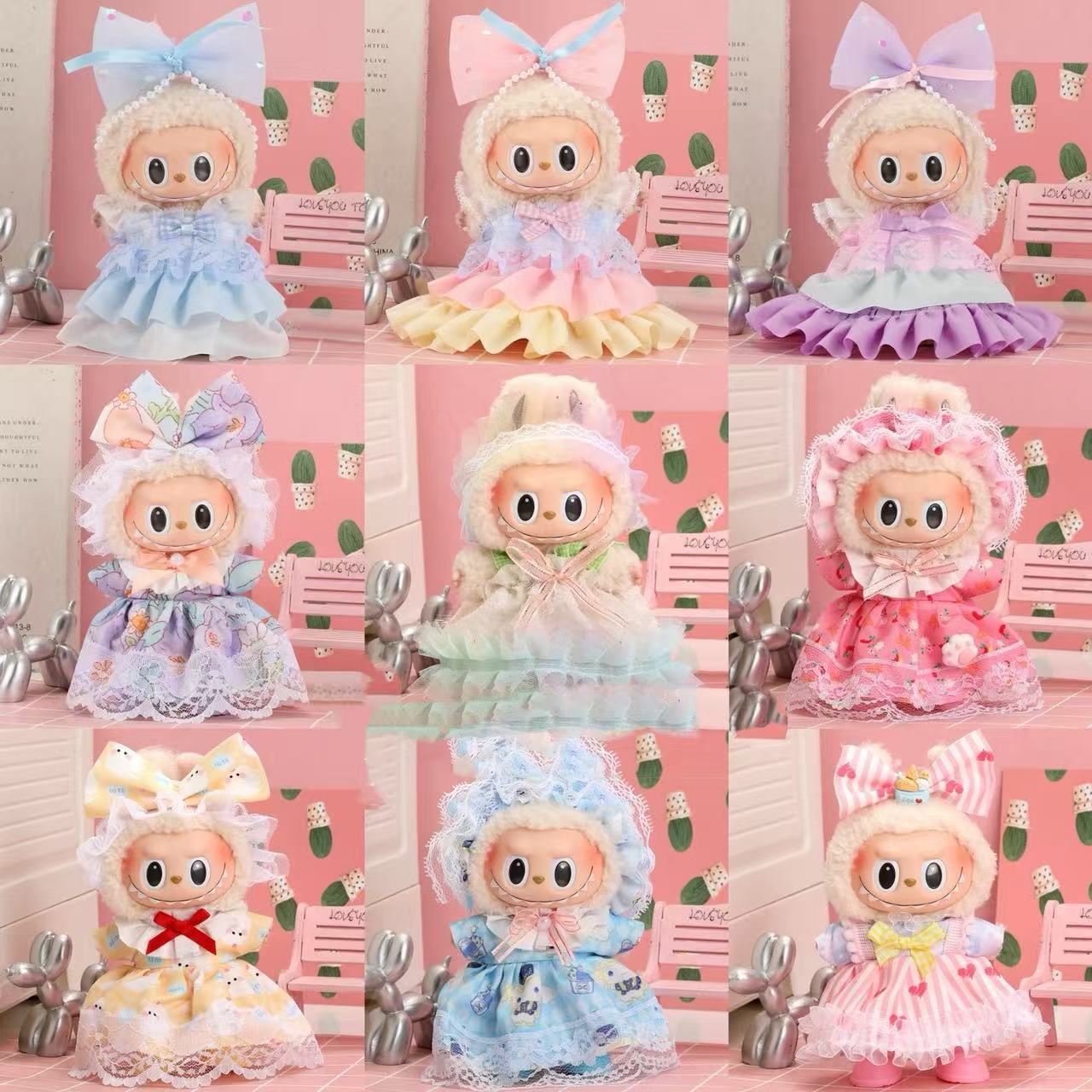 17cm Labubu First Second Third Generation Sitting Party Dress Set Doll Clothes Cute