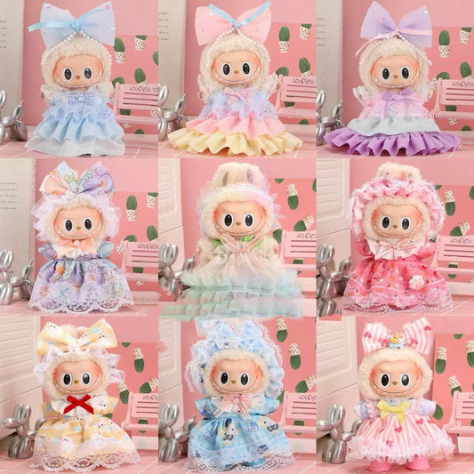 17cm Labubu First Second Third Generation Sitting Party Dress Set Doll Clothes Cute
