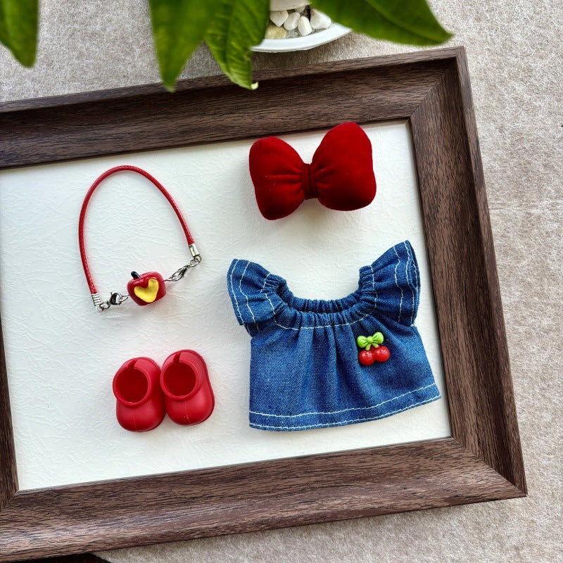 (only-clothes)[Only Baby Clothes] Labubu Vinyl Doll 15-17CM Cute Bowknot Denim Dress Baby Clothes Set