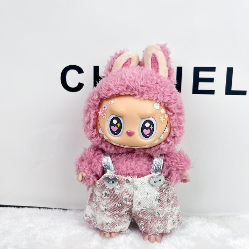 (only-clothes) Only Selling Clothes] 17cm Pendant Blind Box Labubu Doll Clothes Keychain Labubu Plush Doll Denim Clothes Cute