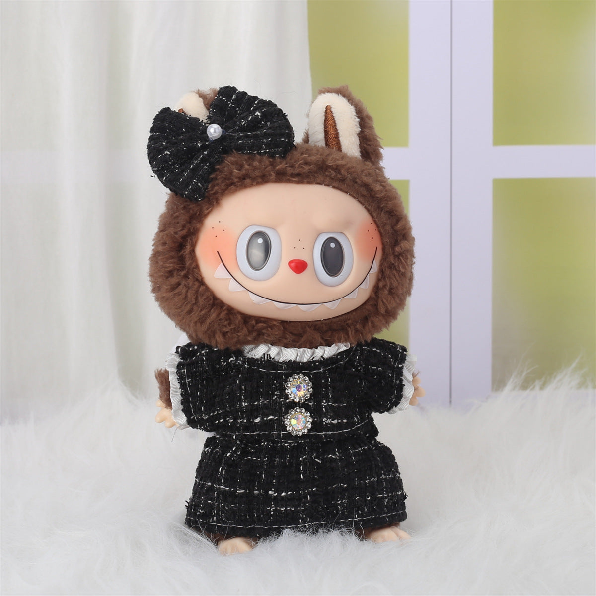 (only-clothes) First and Second Generation Labubu Clothing Accessories Labubu Sitting Doll Heart Sweater Bear Ear Hat Set