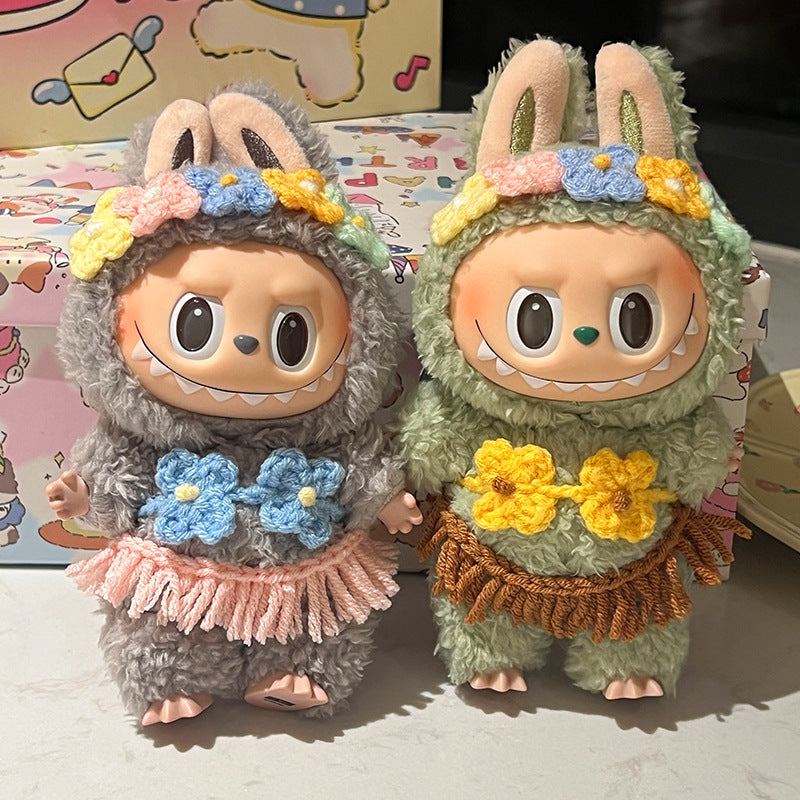 (Only-Clothes) Labubu Doll Clothes Grass Skirt Clothes Bikini Doll Super Cute Decoration Original Hair Band Cute Doll Accessories