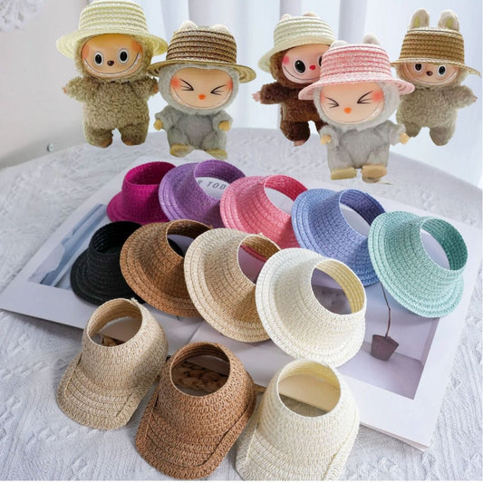 (only-clothes) Labubu Open Top Straw Hat Woven Hat Party Costume Accessories Pastoral Style Labubu Baby Clothes Decoration Accessories
