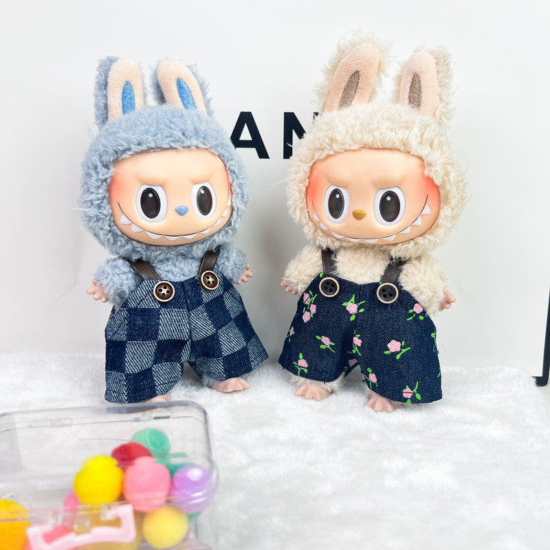 (only-clothes) Only Selling Clothes] 17cm Pendant Blind Box Labubu Doll Clothes Keychain Labubu Plush Doll Denim Clothes Cute