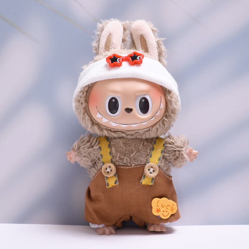 (only-clothes) First and Second Generation Labubu Pendant Luck Overalls Hat Set Labubu Dress-Up Doll Clothes