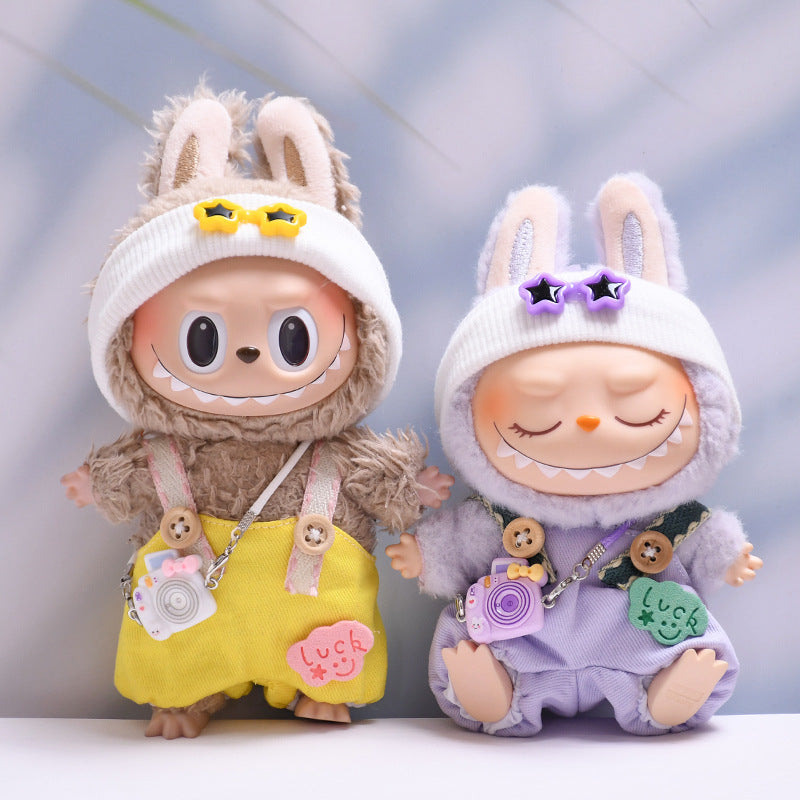 (only-clothes) First and Second Generation Labubu Pendant Luck Overalls Hat Set Labubu Dress-Up Doll Clothes