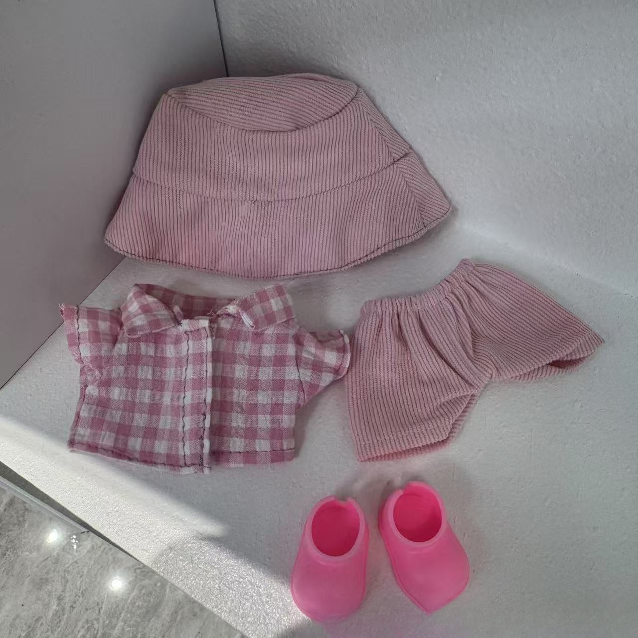 (only-clothes) Only Clothes 17cm Labubu Doll Clothes Second and Third Generation Vinyl Doll Clothes Plaid Shirt Set Hat Shoes