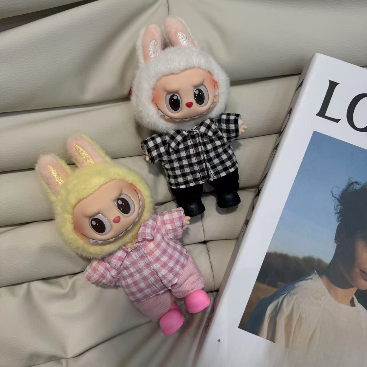 (only-clothes) Only Clothes 17cm Labubu Doll Clothes Second and Third Generation Vinyl Doll Clothes Plaid Shirt Set Hat Shoes