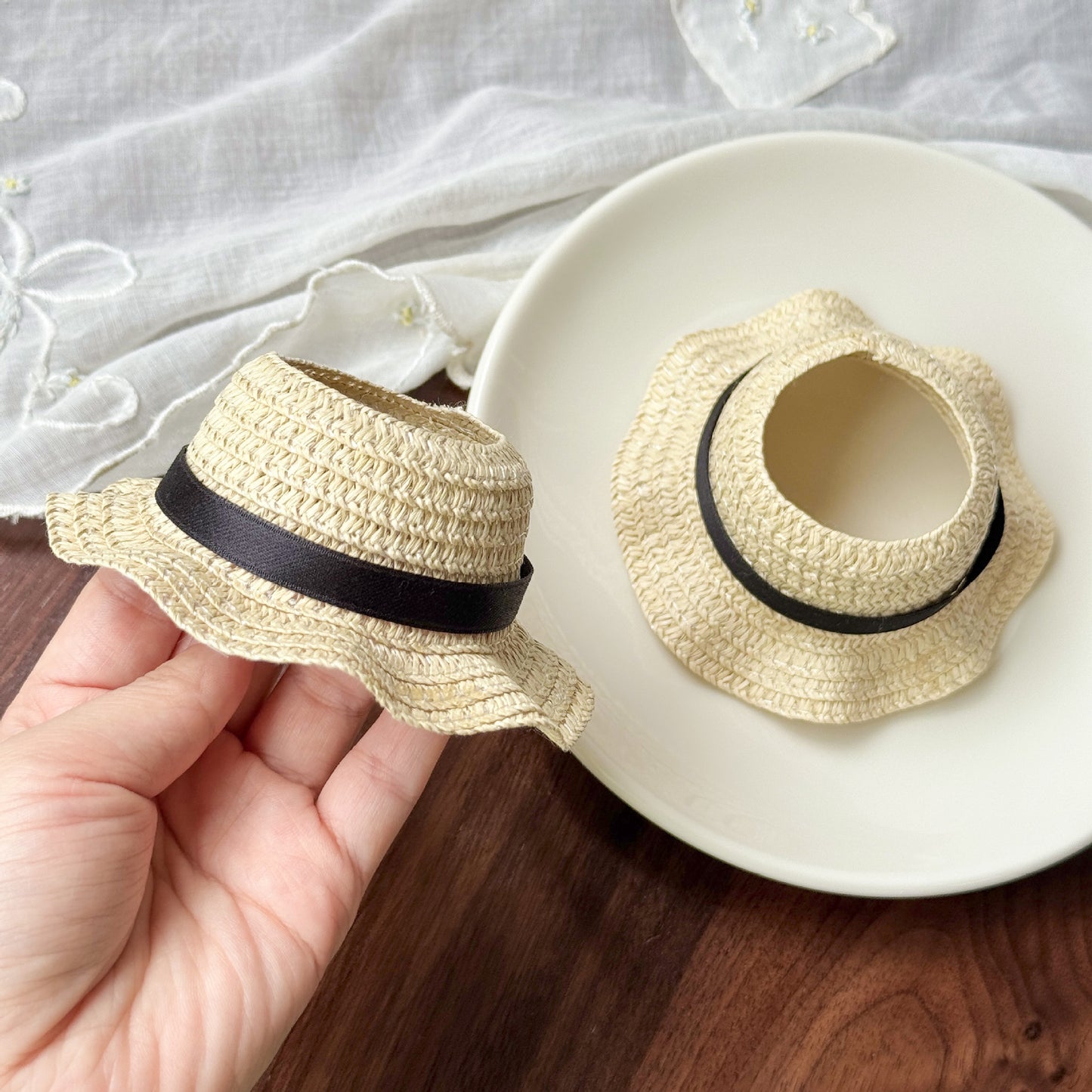 (Only-clothes)17cm rag hat self-deprecating bear straw hat wholesale 10cm cotton doll change hat straw hat