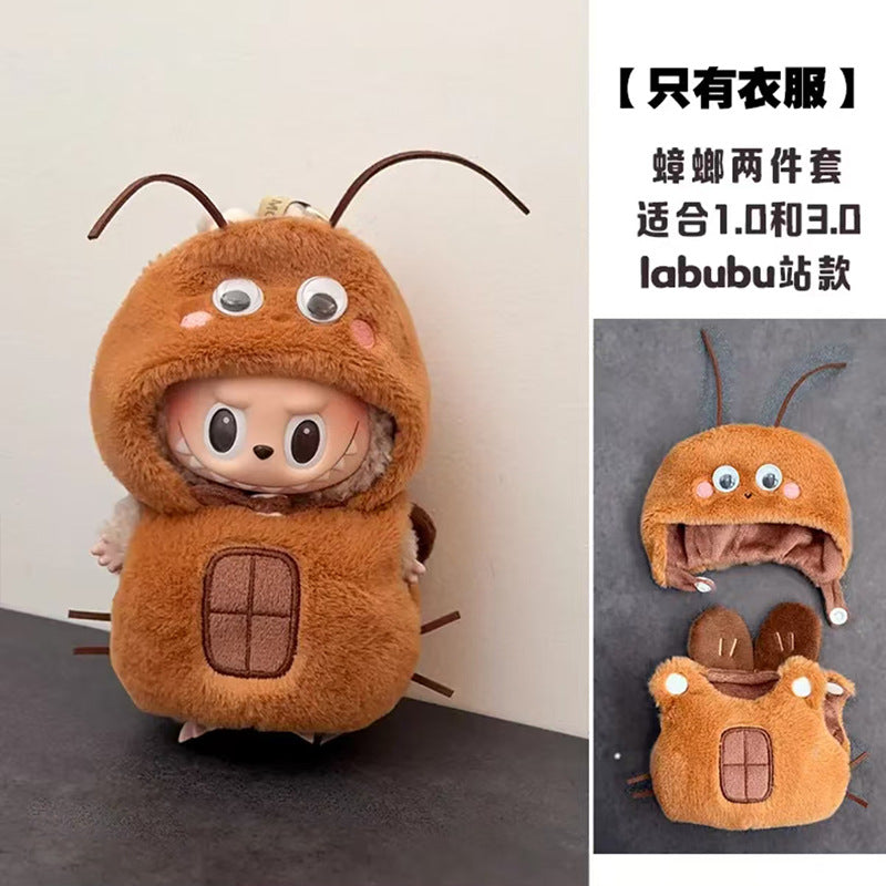 Labubu First Second Third Generation Cockroach Clothes Fried Shrimp Set 10cm Doll Clothes Outfit Labubu Doll Accessories 