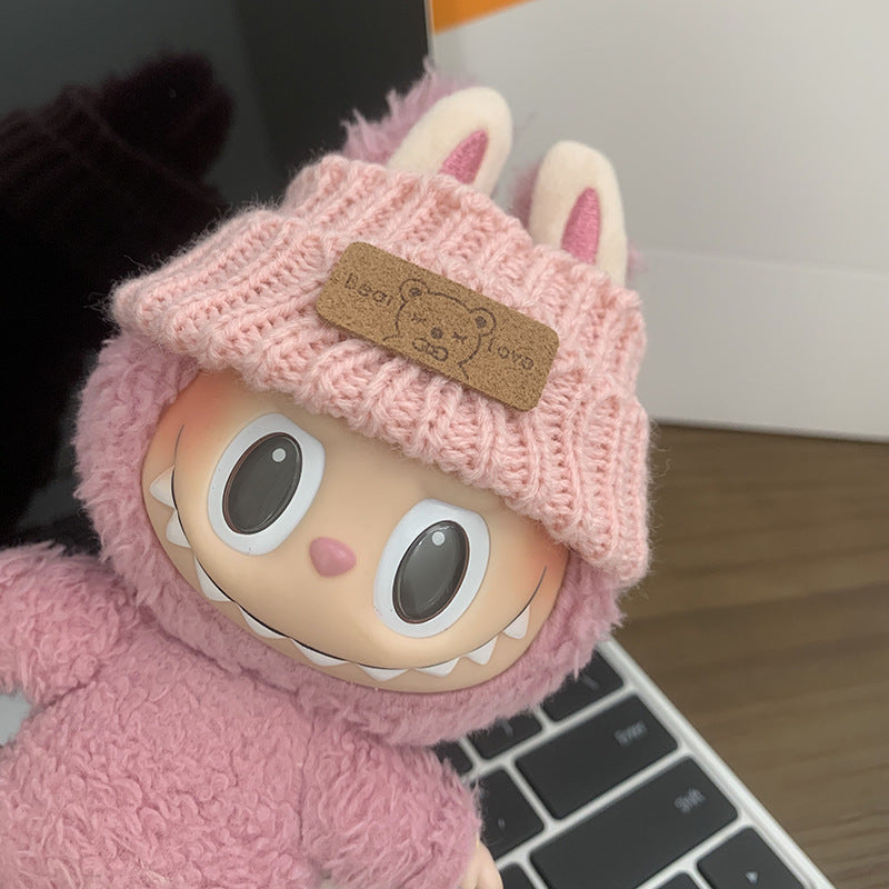 (only-clothes) Labubu Baby Clothes Vinyl Doll Knitted Sweater Hat Casual Trendy Outfit (doll not included)