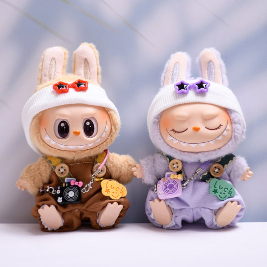 (only-clothes) First and Second Generation Labubu Pendant Luck Overalls Hat Set Labubu Dress-Up Doll Clothes