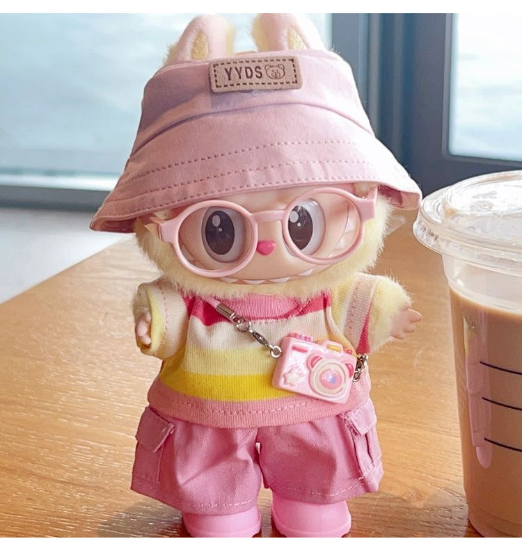 (only-clothes) First, Second, and Third Generation Labubu Summer T-Shirt Dress-Up Fisherman Hat Clothes Hot-Selling Standing Dress-Up Pendant Accessories
