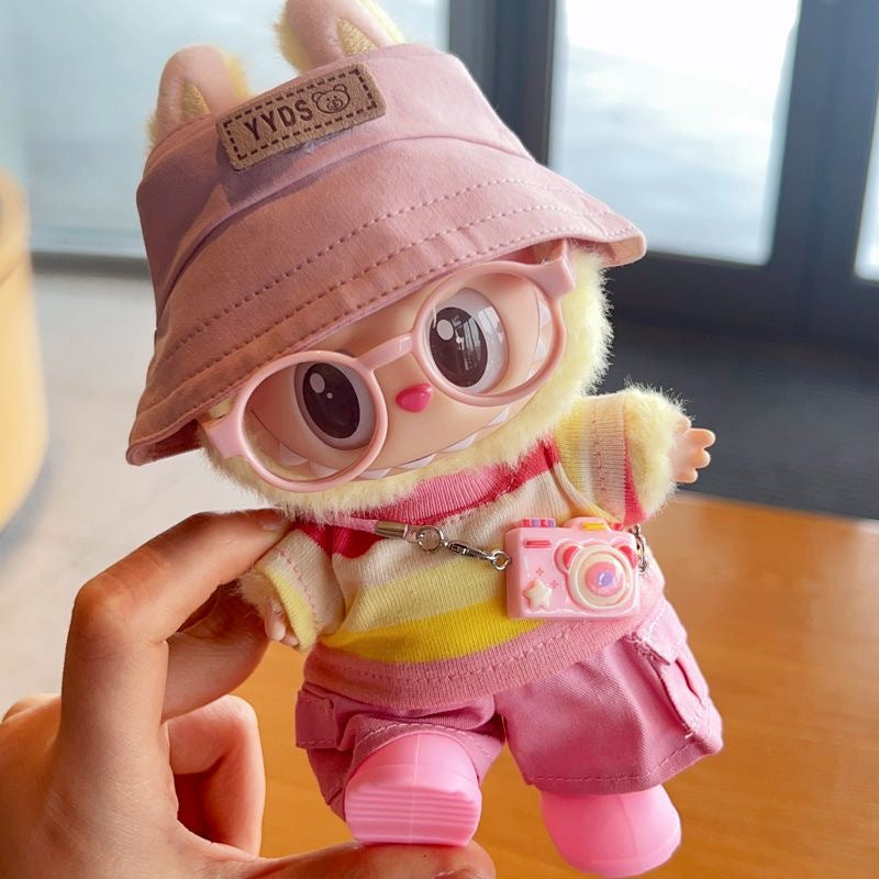 (only-clothes) First, Second, and Third Generation Labubu Summer T-Shirt Dress-Up Fisherman Hat Clothes Hot-Selling Standing Dress-Up Pendant Accessories