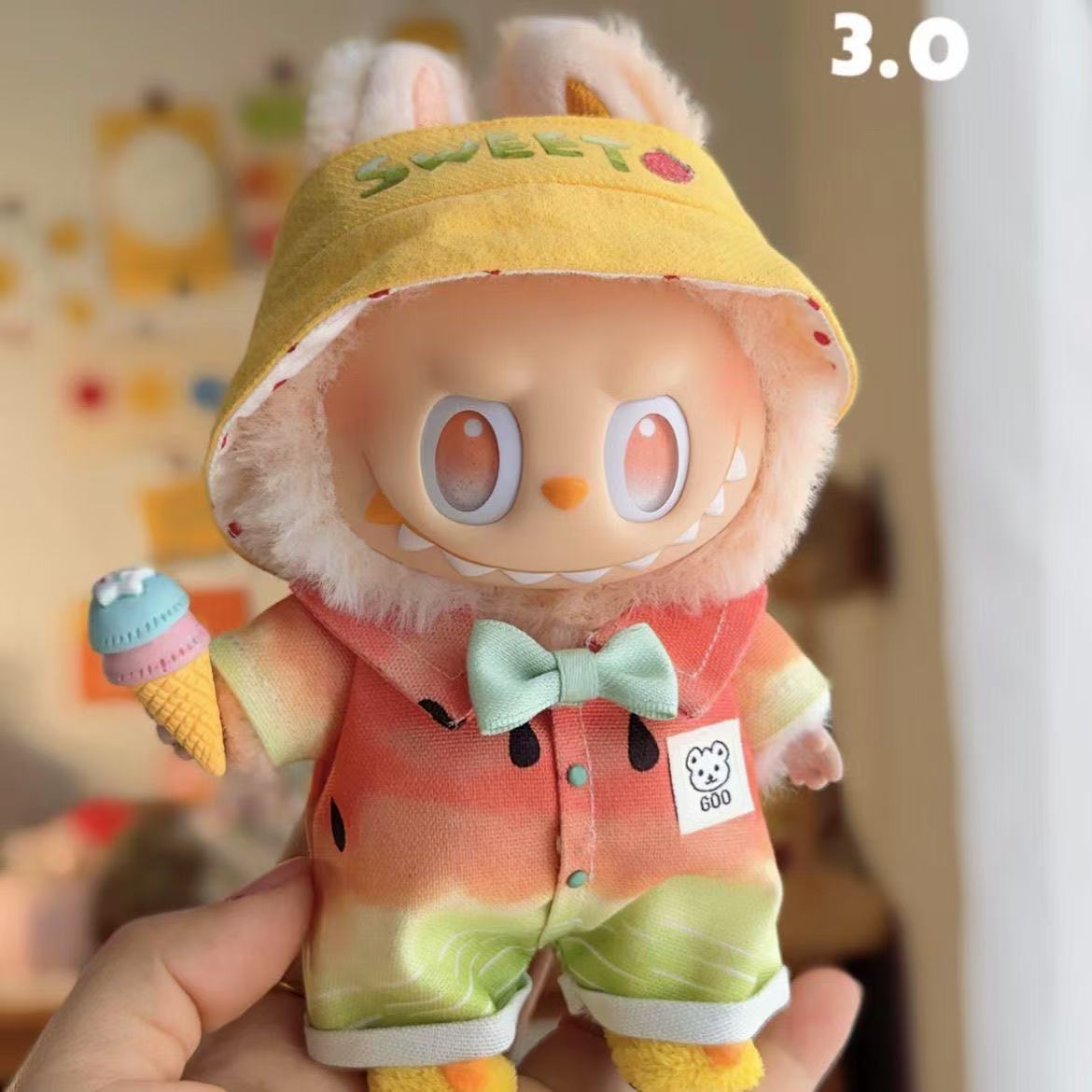 (Only-Clothes) Labubu Automobiles Curtain Cloth Three Generations Doll Clothes Sitting Front High Energy Series Vinyl Clothes Doll Clothes Headgear Hat 17cm