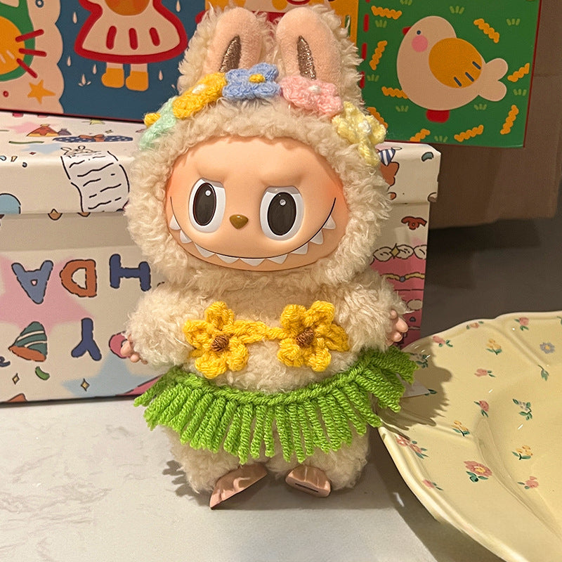 (Only-Clothes) Labubu Doll Clothes Grass Skirt Clothes Bikini Doll Super Cute Decoration Original Hair Band Cute Doll Accessories