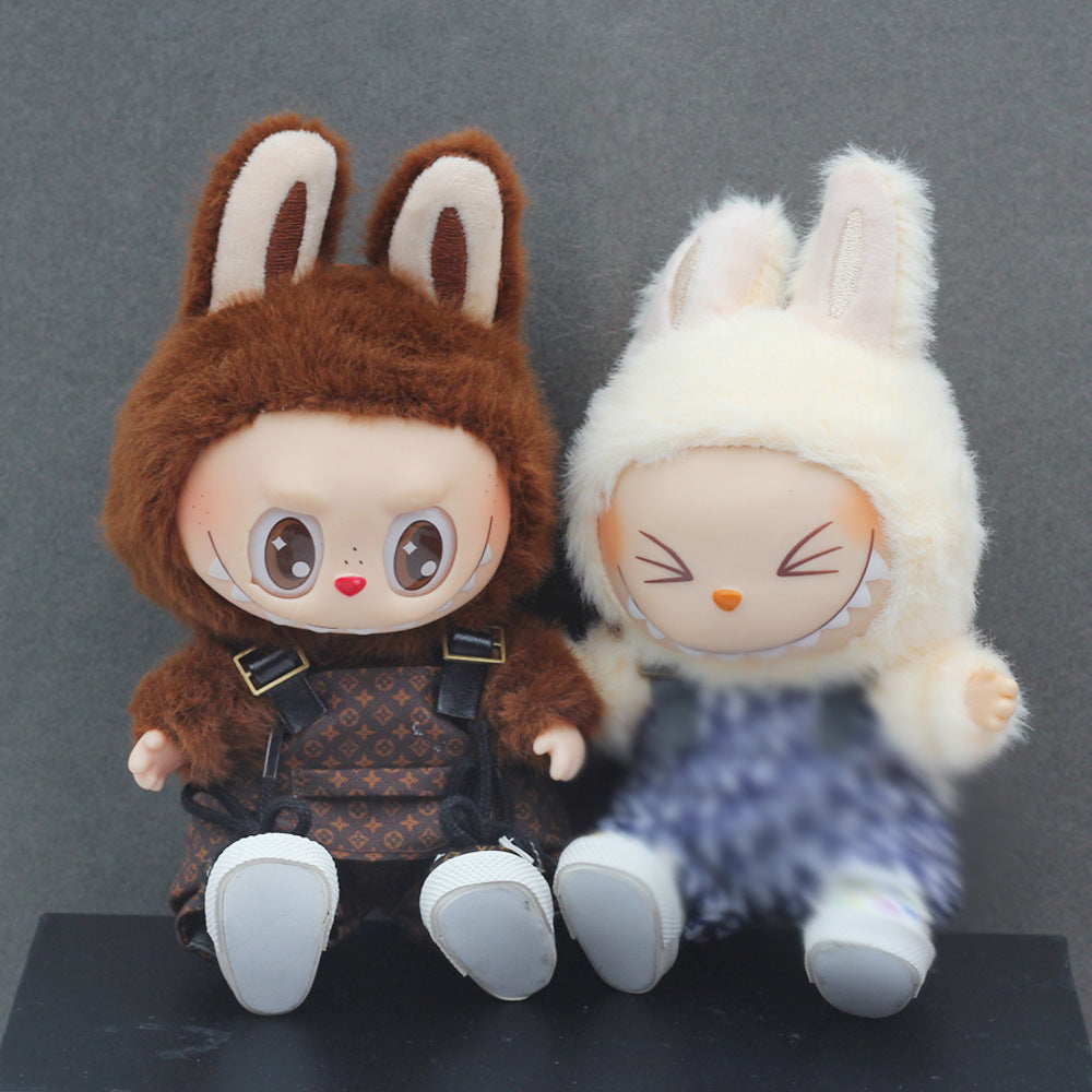 (only-clothes) Vinyl Macaron Labubu Overalls Bubble Mart 17cm Doll Clothes Overalls with Replacement Set