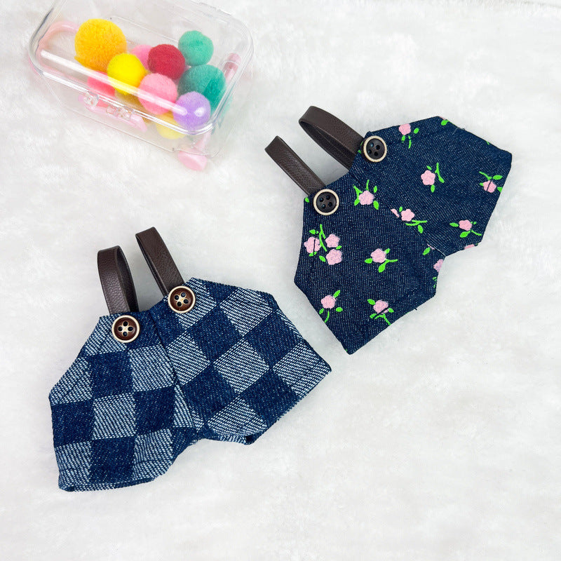 (only-clothes) Only Selling Clothes] 17cm Pendant Blind Box Labubu Doll Clothes Keychain Labubu Plush Doll Denim Clothes Cute